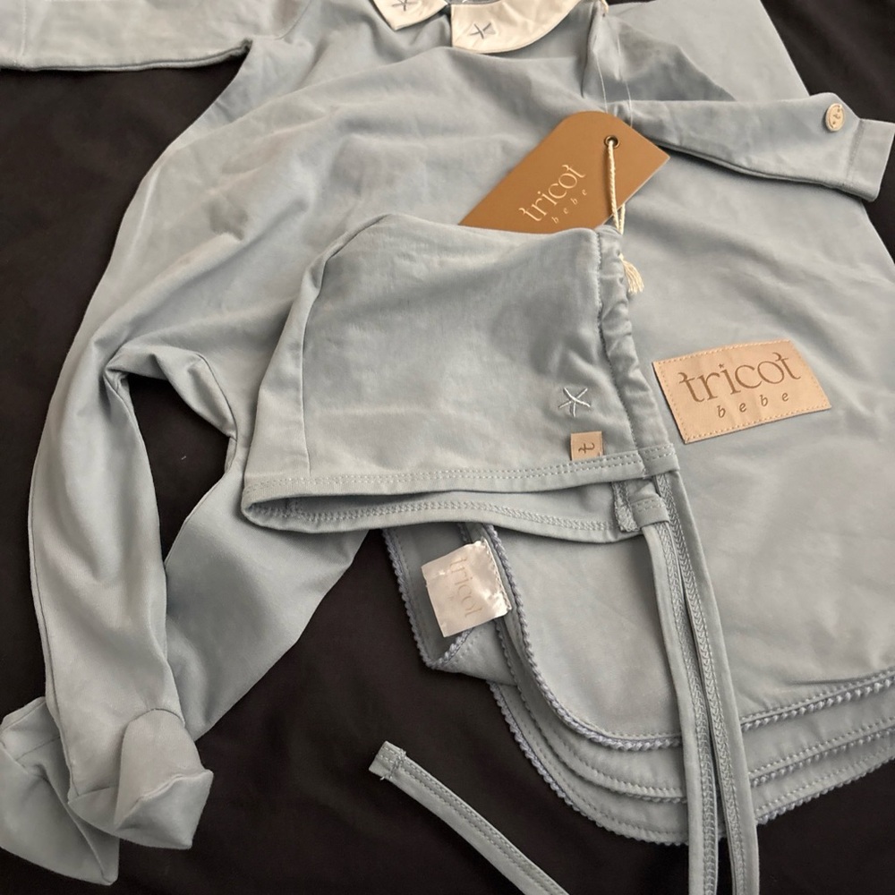 Tricot Bebe Light Blue Baby Set - Bonnet & footie